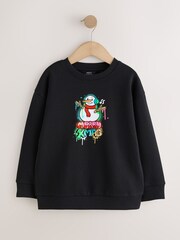 Black Multi Snowman - Sweter na Boże Narodzenie z okrągłym dekoltem (3–16 lat) - Obraz 1 z 4
