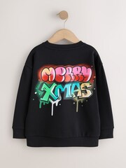 Black Multi Snowman - Sweter na Boże Narodzenie z okrągłym dekoltem (3–16 lat) - Obraz 2 z 4