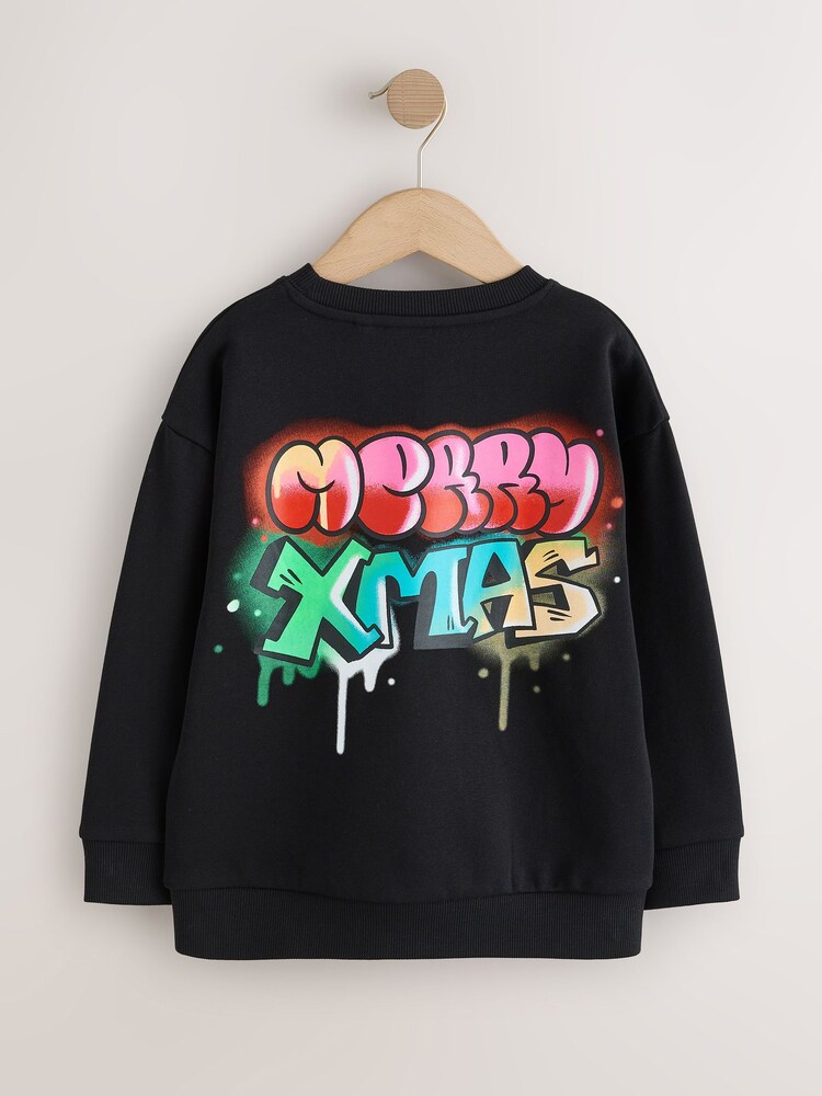 Black Multi Snowman - Sweter na Boże Narodzenie z okrągłym dekoltem (3–16 lat) - Obraz 2 z 4