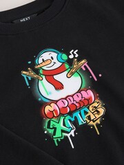 Black Multi Snowman - Sweter na Boże Narodzenie z okrągłym dekoltem (3–16 lat) - Obraz 3 z 4