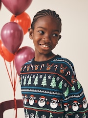 Black All Over Print Christmas Crew Neck Sweater (3-16yrs) - Image 2 of 7