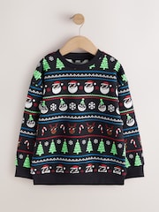 Black All Over Print Christmas Crew Neck Sweater (3-16yrs) - Image 4 of 7