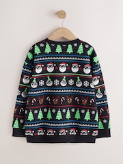 Black All Over Print Christmas Crew Neck Sweater (3-16yrs) - Image 5 of 7