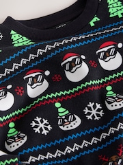 Black All Over Print Christmas Crew Neck Sweater (3-16yrs) - Image 7 of 7
