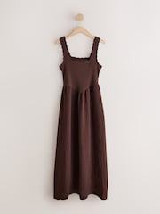 Marron chocolat - Robe mi-longue en jersey tissé mélangé - Image 1 de 3