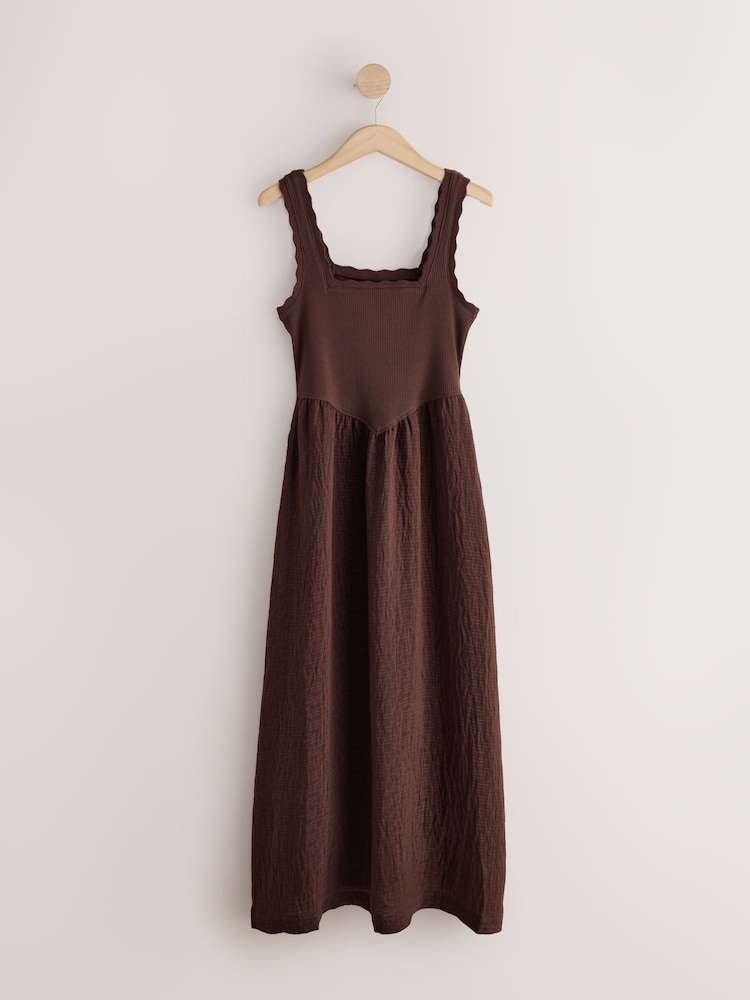 Marron chocolat - Robe mi-longue en jersey tissé mélangé - Image 1 de 3 Marron chocolat - Robe mi-longue en jersey tissé mélangé - Image 1 de 3