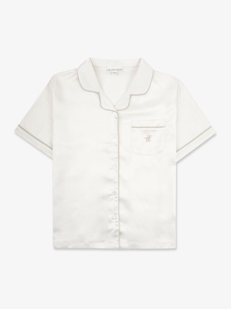 The Little Tailor Cream Satin Button Through Short Pyjamas Set - Image 2 of 7