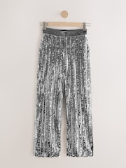 Silver Velvet Sequin Stripe Pull On Wide Leg Trousers - Image 6 of 8