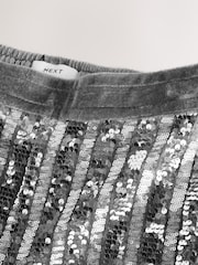 Silver Velvet Sequin Stripe Pull On Wide Leg Trousers - Image 7 of 8