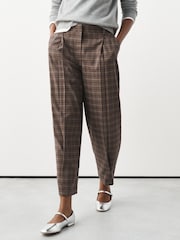 Navy Blue/Orange Check Smart Front Barrel Leg Trousers - Image 1 of 6
