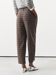 Navy Blue/Orange Check Smart Front Barrel Leg Trousers - Image 2 of 6