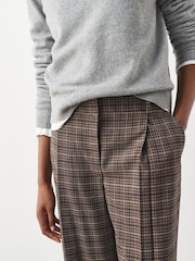 Navy Blue/Orange Check Smart Front Barrel Leg Trousers - Image 3 of 6