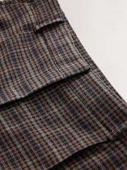 Navy Blue/Orange Check Smart Front Barrel Leg Trousers - Image 5 of 6