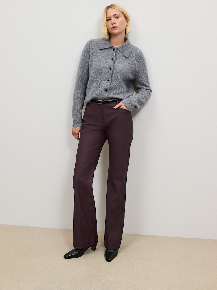Burgundy Red Faux Leather Bootcut Trousers - Image 2 of 8