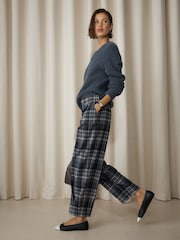 Grey/Blue Check Smart Front Barrel Leg Trousers - Image 1 of 5