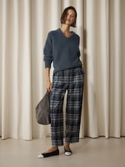 Grey/Blue Check Smart Front Barrel Leg Trousers - Image 2 of 5