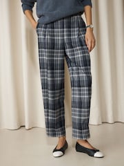 Grey/Blue Check Smart Front Barrel Leg Trousers - Image 4 of 5