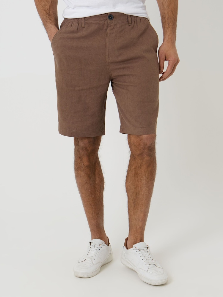 Threadbare Brown Linen Blend Shorts - Image 1 of 4