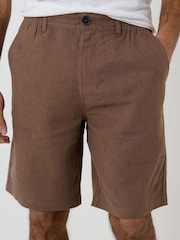 Threadbare Brown Linen Blend Shorts - Image 4 of 4