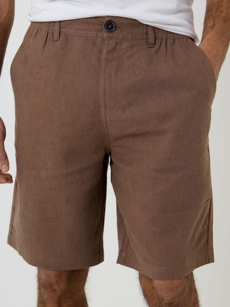 Threadbare Brown Linen Blend Shorts - Image 4 of 4