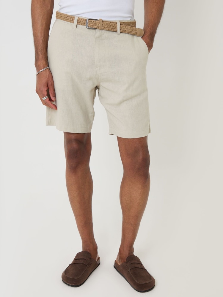 Threadbare Natural Linen Blend Shorts with Belt - Image 2 of 4
