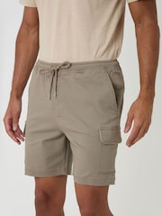 Threadbare Brown Shorter Length Elasticated Waist Stretch Cargo Shorts - Image 1 of 4