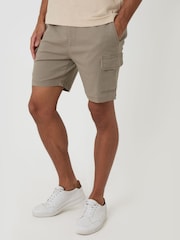 Threadbare Brown Shorter Length Elasticated Waist Stretch Cargo Shorts - Image 2 of 4