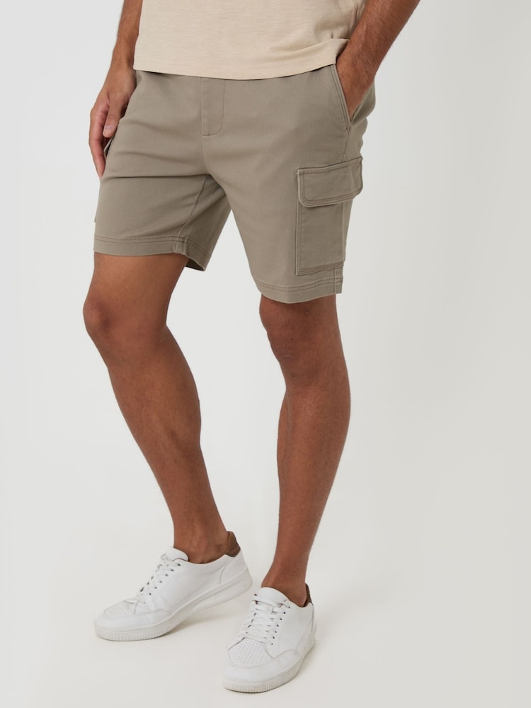 Threadbare Brown Shorter Length Elasticated Waist Stretch Cargo Shorts - Image 2 of 4 Threadbare Brown Shorter Length Elasticated Waist Stretch Cargo Shorts - Image 2 of 4