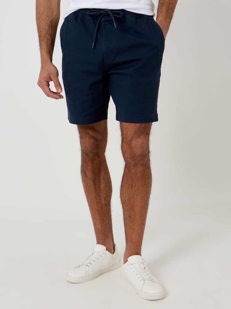 Threadbare Blue Shorter Length Elasticated Waist Stretch Chino Shorts - Image 1 of 4 Threadbare Blue Shorter Length Elasticated Waist Stretch Chino Shorts - Image 1 of 4