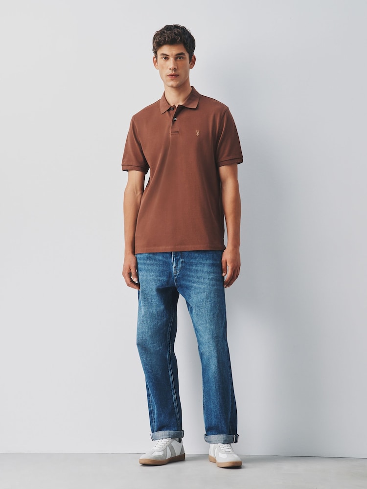 Brown Walnut Regular Fit Short Sleeve Pique Polo Shirt - Image 2 of 5 Brown Walnut Regular Fit Short Sleeve Pique Polo Shirt - Image 2 of 5