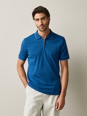 Blue Tonal Tipped Zip Neck Polo Shirt - Image 1 of 7