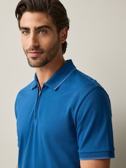 Blue Tonal Tipped Zip Neck Polo Shirt - Image 4 of 7