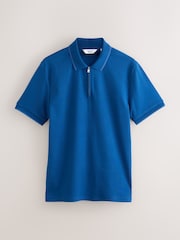 Blue Tonal Tipped Zip Neck Polo Shirt - Image 5 of 7
