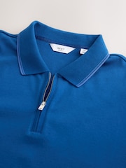 Blue Tonal Tipped Zip Neck Polo Shirt - Image 6 of 7