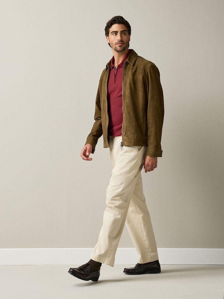 Red Tonal Tipped Zip Neck Polo Shirt - Image 2 of 6 Red Tonal Tipped Zip Neck Polo Shirt - Image 2 of 6