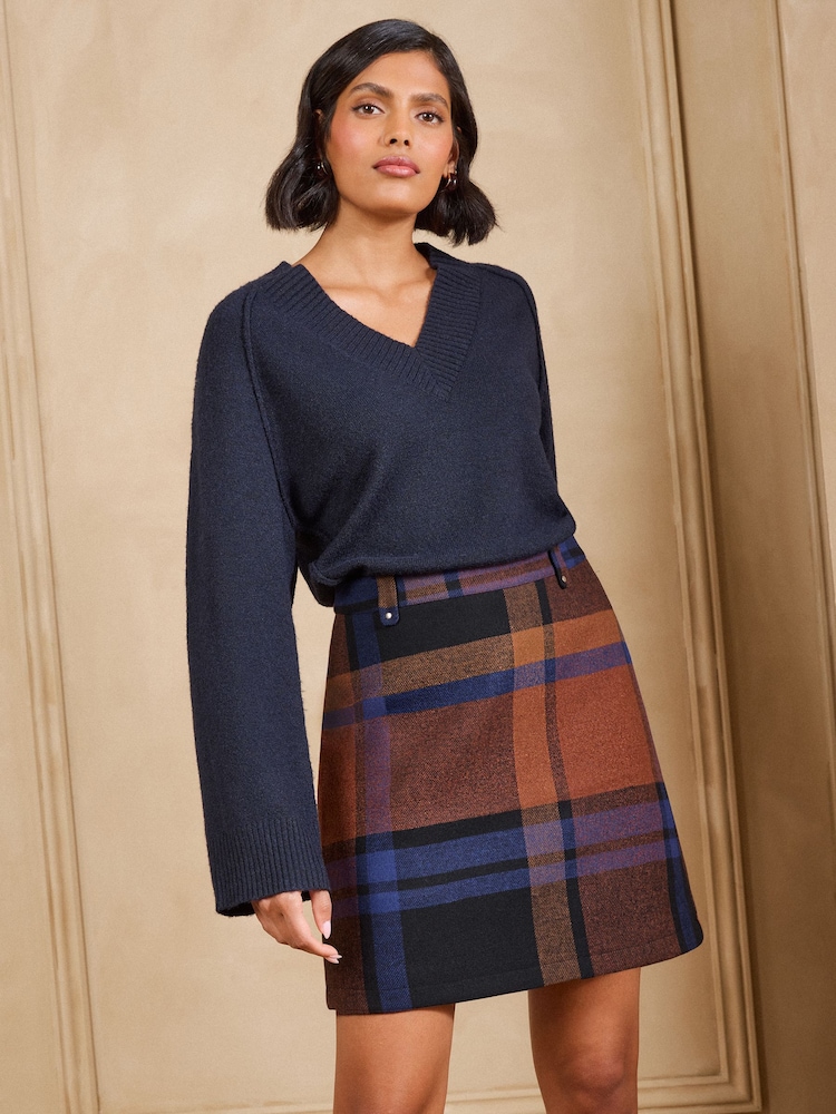 Love & Roses Multi Tailored Check Tab Detail Mini Skirt - Image 2 of 5 Love & Roses Multi Tailored Check Tab Detail Mini Skirt - Image 2 of 5