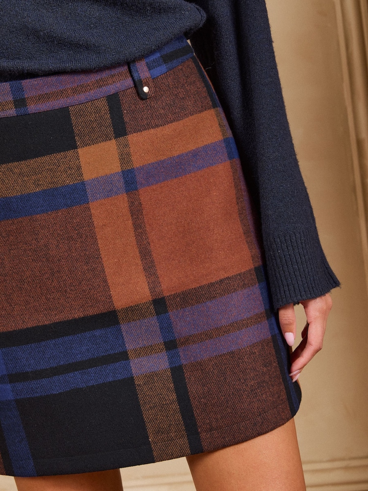 Love & Roses Multi Tailored Check Tab Detail Mini Skirt - Image 5 of 5 Love & Roses Multi Tailored Check Tab Detail Mini Skirt - Image 5 of 5