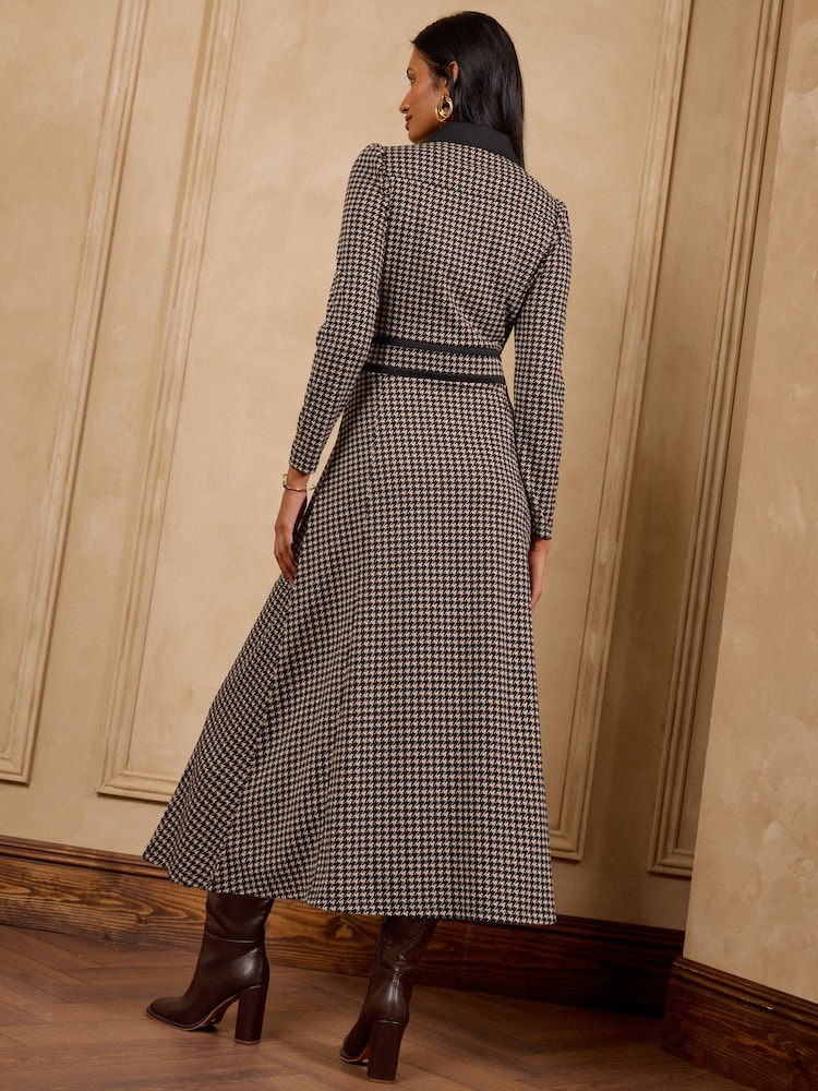 Neutral - Love & Roses Contrast Ponte Midi Dress - Larawan 4 ng 4