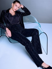 Black Ponte Flocked Bootcut Trousers - Image 2 of 5