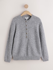 Grey N.Premium Knitted Long Sleeve Henley Jumper - Image 3 of 6