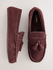Burgundy Red Suede Tassle Moccasin Slippers - Image 1 of 6