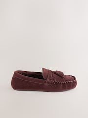 Burgundy Red Suede Tassle Moccasin Slippers - Image 2 of 6