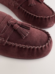 Burgundy Red Suede Tassle Moccasin Slippers - Image 3 of 6