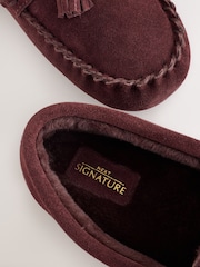 Burgundy Red Suede Tassle Moccasin Slippers - Image 4 of 6