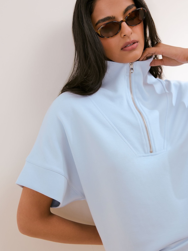 OSIA Blue 1/4 Zip Short Sleeve Modal Sweat Top - Image 2 of 4