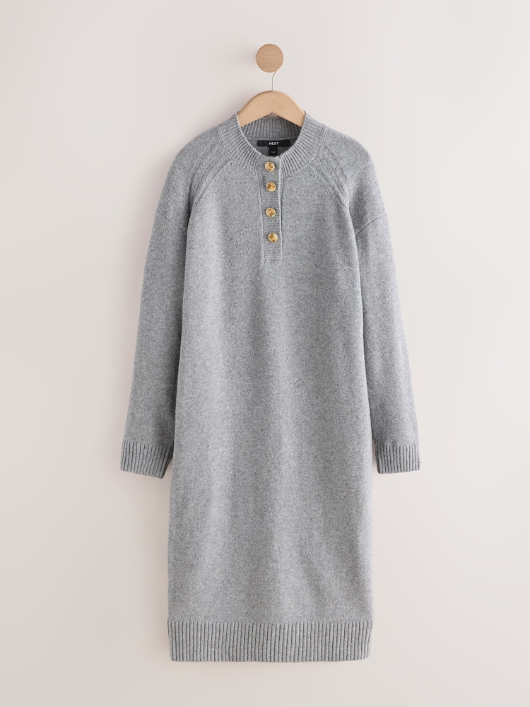 Grey Supersoft Crew Neck Long Sleeve Knit Dress - Image 1 of 2