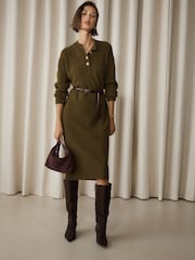 Khaki Green Supersoft Crew Neck Long Sleeve Knit Dress - Image 3 of 8
