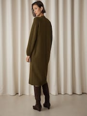 Khaki Green Supersoft Crew Neck Long Sleeve Knit Dress - Image 4 of 8