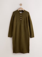 Khaki Green Supersoft Crew Neck Long Sleeve Knit Dress - Image 6 of 8