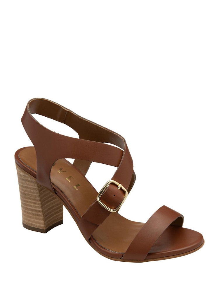 Ravel Brown Leather Block Heel Sandals - Image 1 of 4